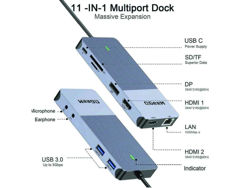 QGEEM GIQ 11-IN-1 4K USB-C DISPLAY LINK DOCKING STATION (D6906P) QGEEM GIQ 11-IN-1 4K USB-C DISPLAY LINK DOCKING STATION (D6906P)