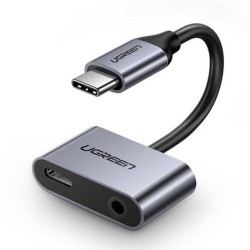 UGREEN TYPE-C TO 3.5MM AUDIO+ TYPE-C FEMALE ADAPTER ALUMINUM CASE (50596)