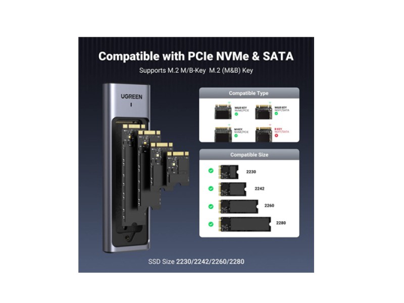 UGREEN CM559 M.2 SATA/NVME HARD DRIVE ENCLOSURE (90408)