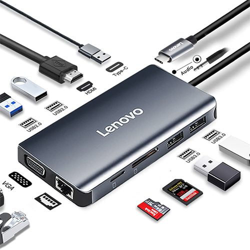 LENOVO TYPE-C DOCK LX0801 ADAPTER HDMI/VGA/TF/SD CARD GIGABIT PORT ADAPTER CABLE INTERFACE USB 3.0 HUB