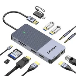 QGeeM USB 3.0 Docking Station, USB C Hub to HDMI Multiport Adapter, USB Hub Dual HDMI VGA Monitor Triple Display Portable Laptop USB Dock